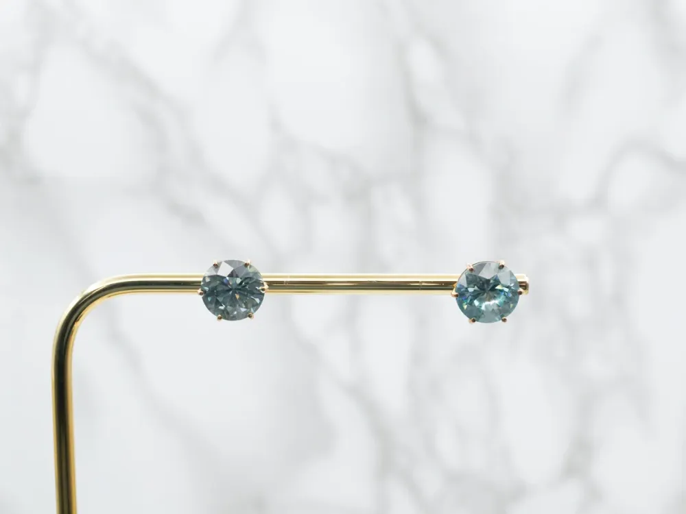 Round Cut Blauw Zircon Stud Earrings - DIN Norm