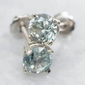Round Cut Zeeblauw Zircon White Gold Stud Earrings - DIN Norm