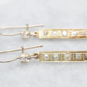 Round and Old Mine Cut Diamond Bar Drop Earrings - DIN Norm