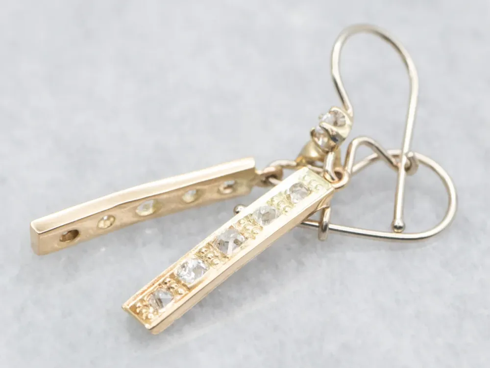 Round and Old Mine Cut Diamond Bar Drop Earrings - DIN Norm