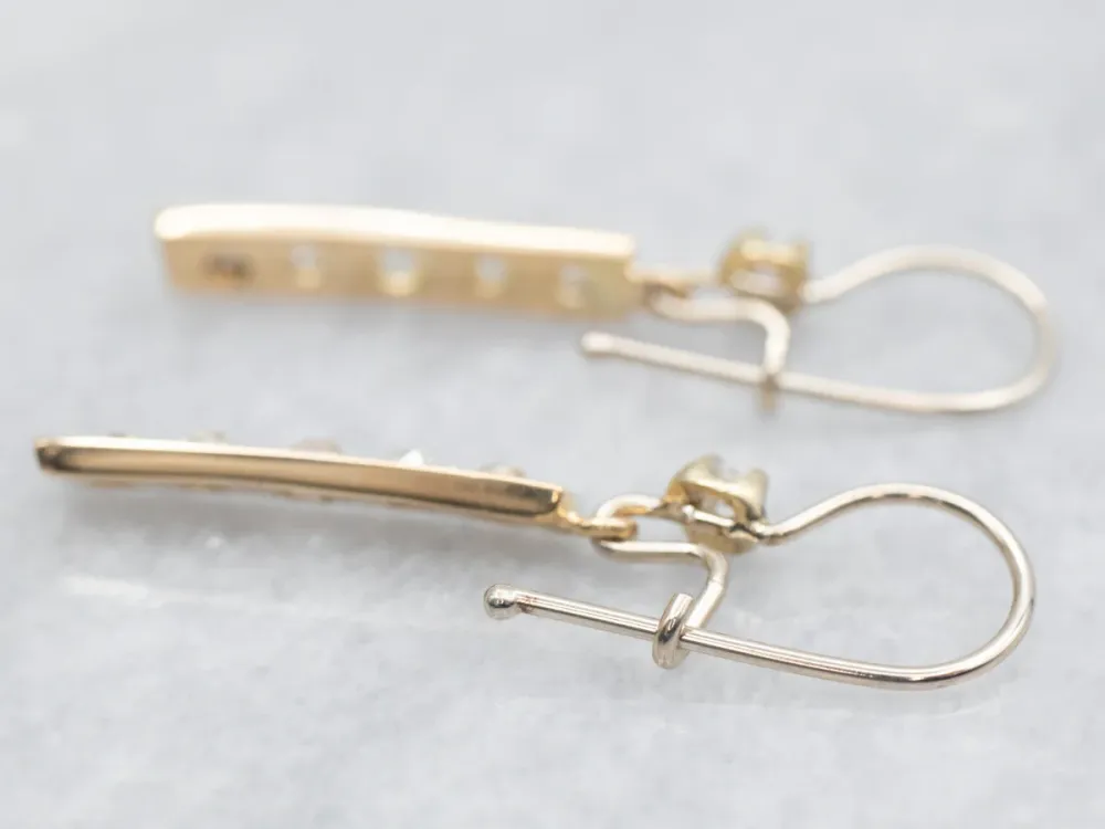 Round and Old Mine Cut Diamond Bar Drop Earrings - DIN Norm