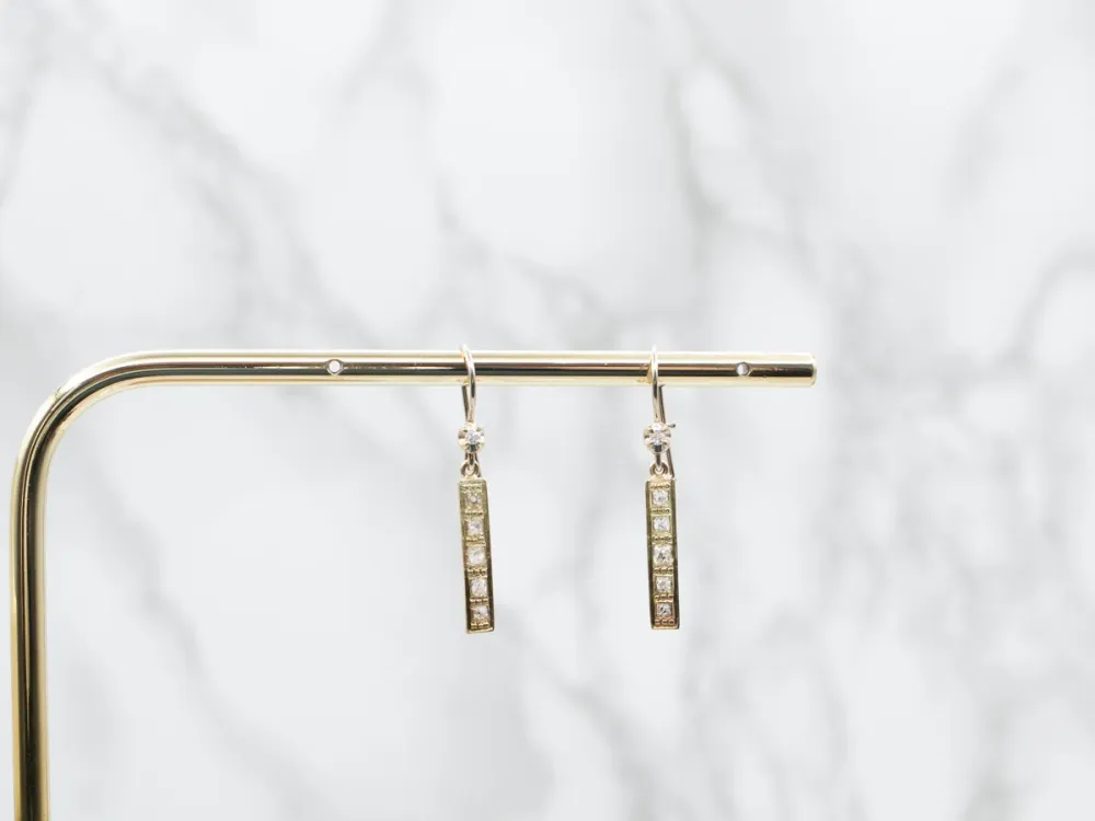 Round and Old Mine Cut Diamond Bar Drop Earrings - DIN Norm