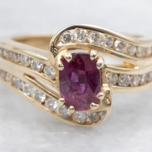 Ruby and Diamond Encrusted Bypass Ring met CE-Keurmerk