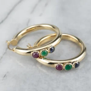Ruby Green Onyx and Sapphire Hoop Earrings
