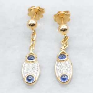 Sapphire Cabochon and Diamond Gouden Drop Earrings