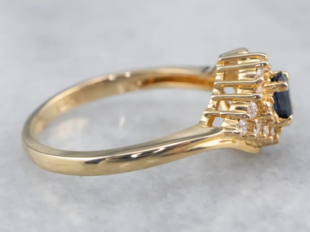 Sapphire and Diamond Bypass Ring met CE-Keurmerk