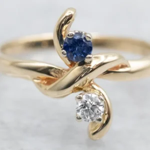 Sapphire Diamond and Gouden Bypass Ring