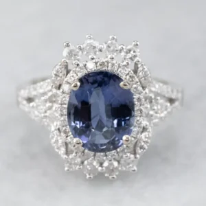 Sapphire Diamond Halo Engagement Ring met CE-Keurmerk
