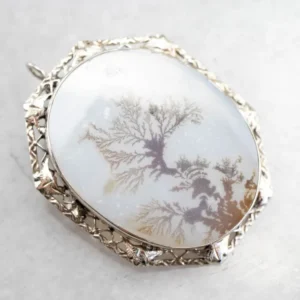 Shazar Stone Dendritic Agate Brooch or Pendant met CE-Keurmerk