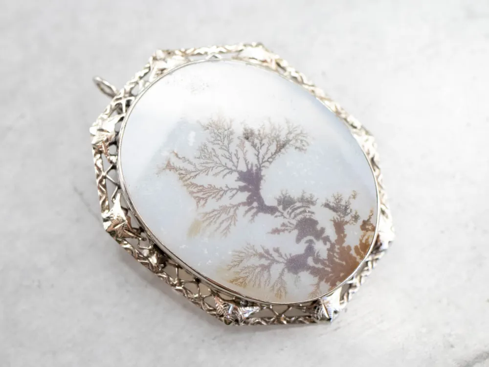 Shazar Stone Dendritic Agate Brooch or Pendant met CE-Keurmerk