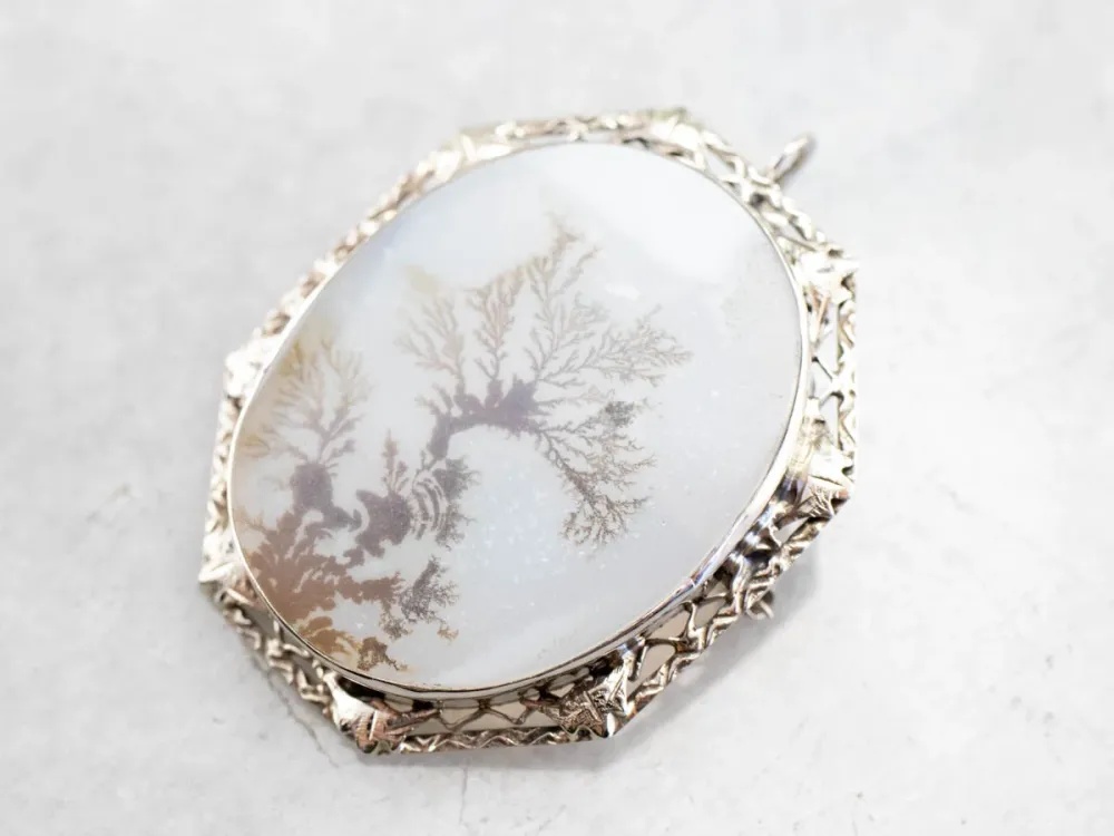 Shazar Stone Dendritic Agate Brooch or Pendant met CE-Keurmerk