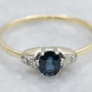 Simple Sapphire and Diamond Vintage Ring Platinum and Gouden Setting - DIN Norm