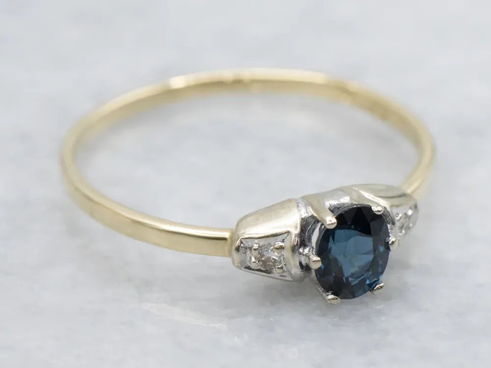Simple Sapphire and Diamond Vintage Ring Platinum and Gouden Setting - DIN Norm