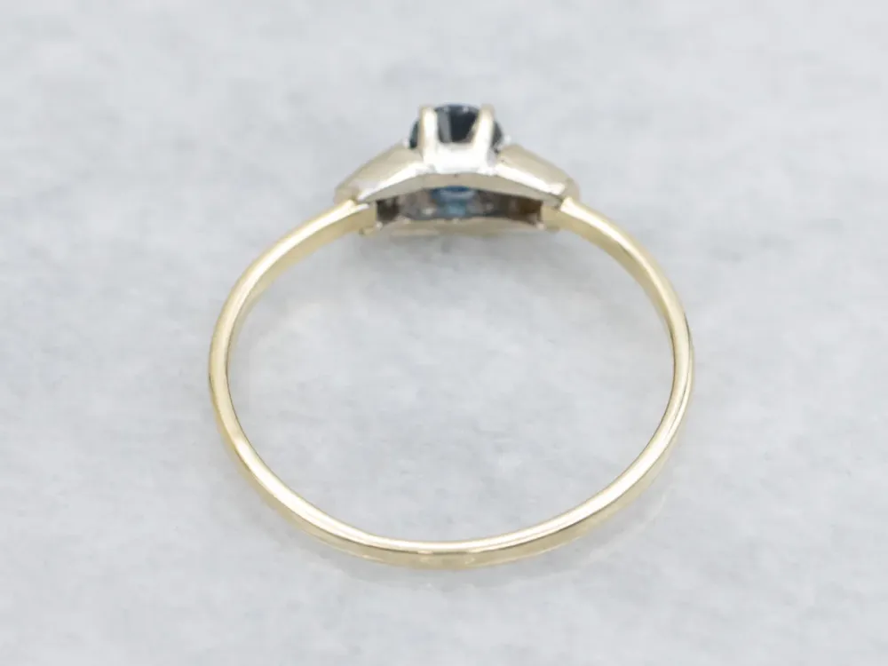 Simple Sapphire and Diamond Vintage Ring Platinum and Gouden Setting - DIN Norm