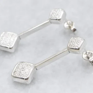 Sleek Elongated Diamond Cluster Drop Earrings