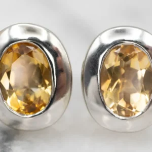 Sleek White Gold Citrine Stud Earrings
