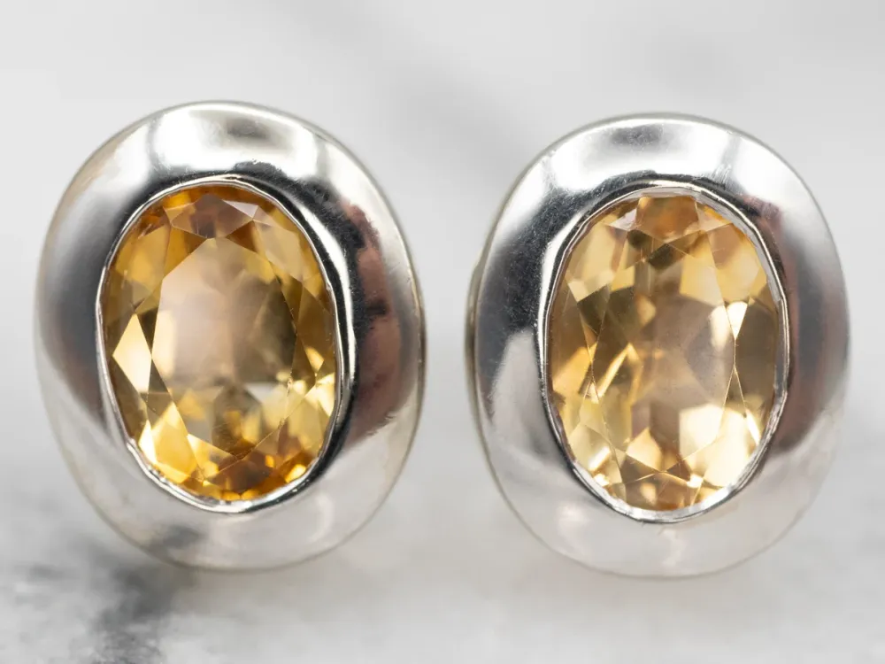 Sleek White Gold Citrine Stud Earrings