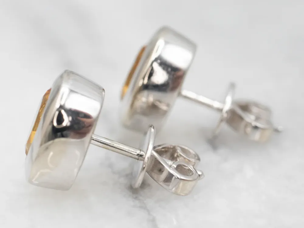 Sleek White Gold Citrine Stud Earrings