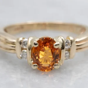 Spessartine Garnet and Diamond Gouden Ring - DIN Norm