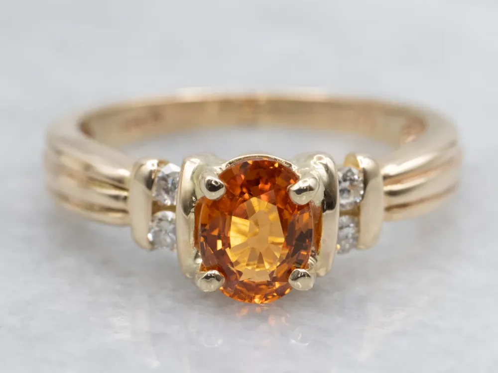 Spessartine Garnet and Diamond Gouden Ring - DIN Norm