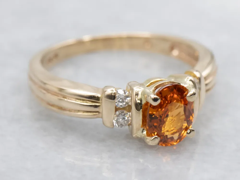 Spessartine Garnet and Diamond Gouden Ring - DIN Norm
