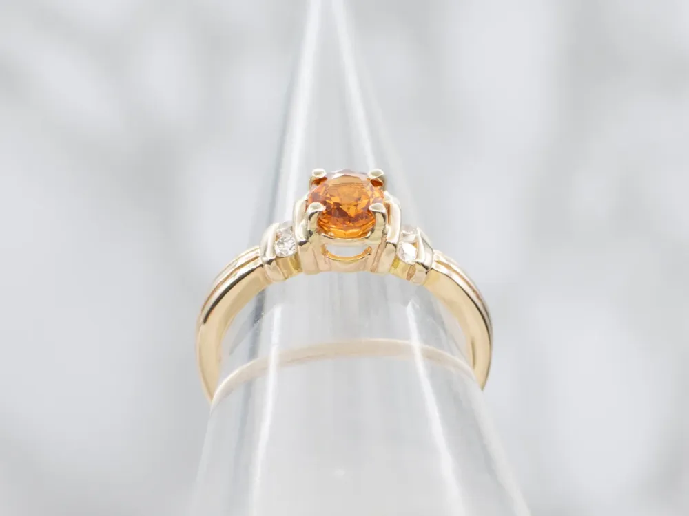 Spessartine Garnet and Diamond Gouden Ring - DIN Norm