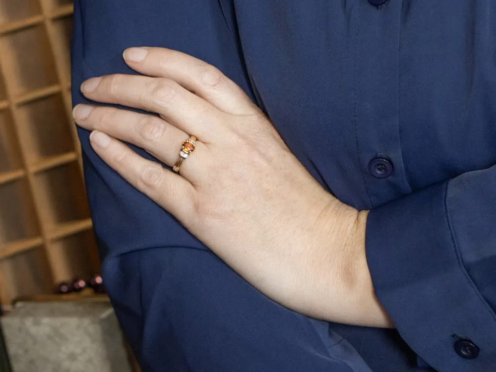 Spessartine Garnet and Diamond Gouden Ring - DIN Norm