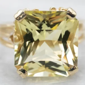 Square Cut Lemon Quartz Cocktail Ring met CE-Keurmerk