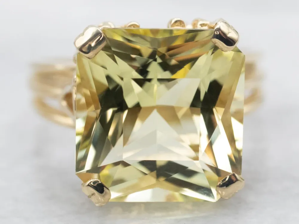 Square Cut Lemon Quartz Cocktail Ring met CE-Keurmerk