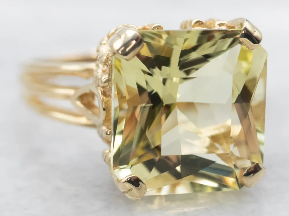 Square Cut Lemon Quartz Cocktail Ring met CE-Keurmerk