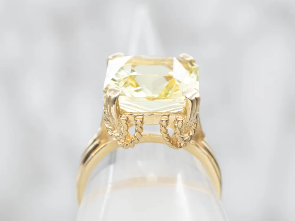 Square Cut Lemon Quartz Cocktail Ring met CE-Keurmerk