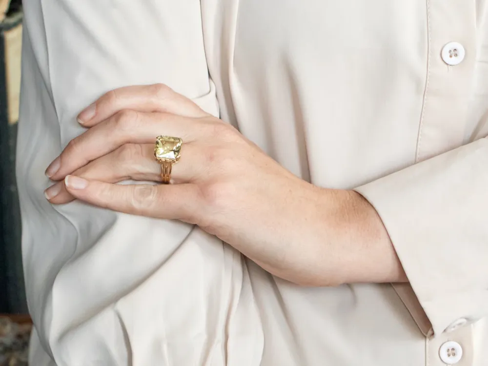 Square Cut Lemon Quartz Cocktail Ring met CE-Keurmerk