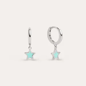 Star Sky Enamel Zilver Hoop Earrings