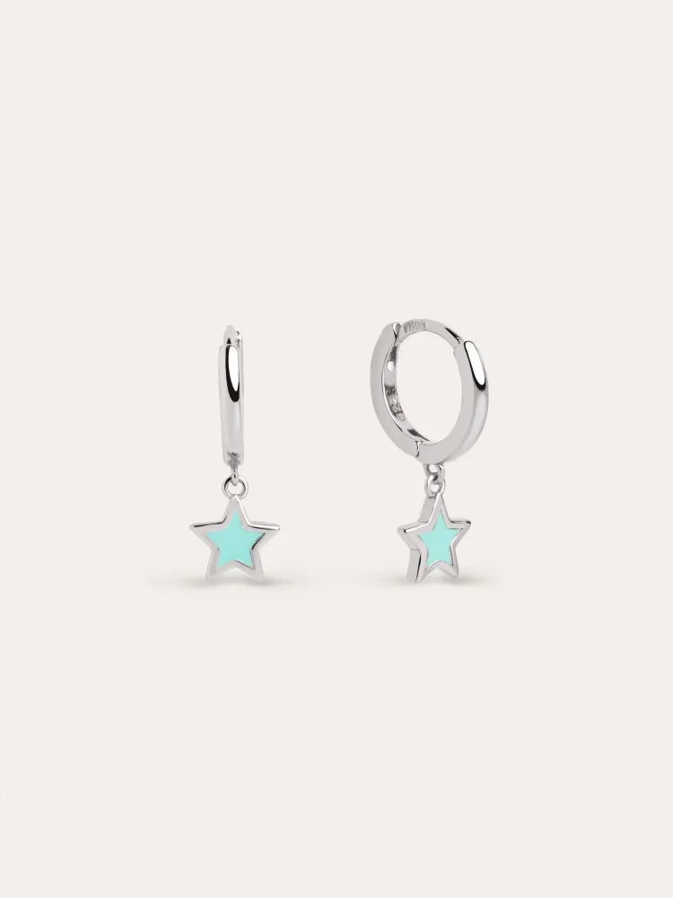 Star Sky Enamel Zilver Hoop Earrings