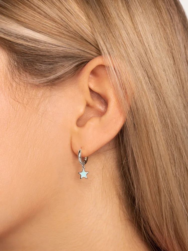 Star Sky Enamel Zilver Hoop Earrings