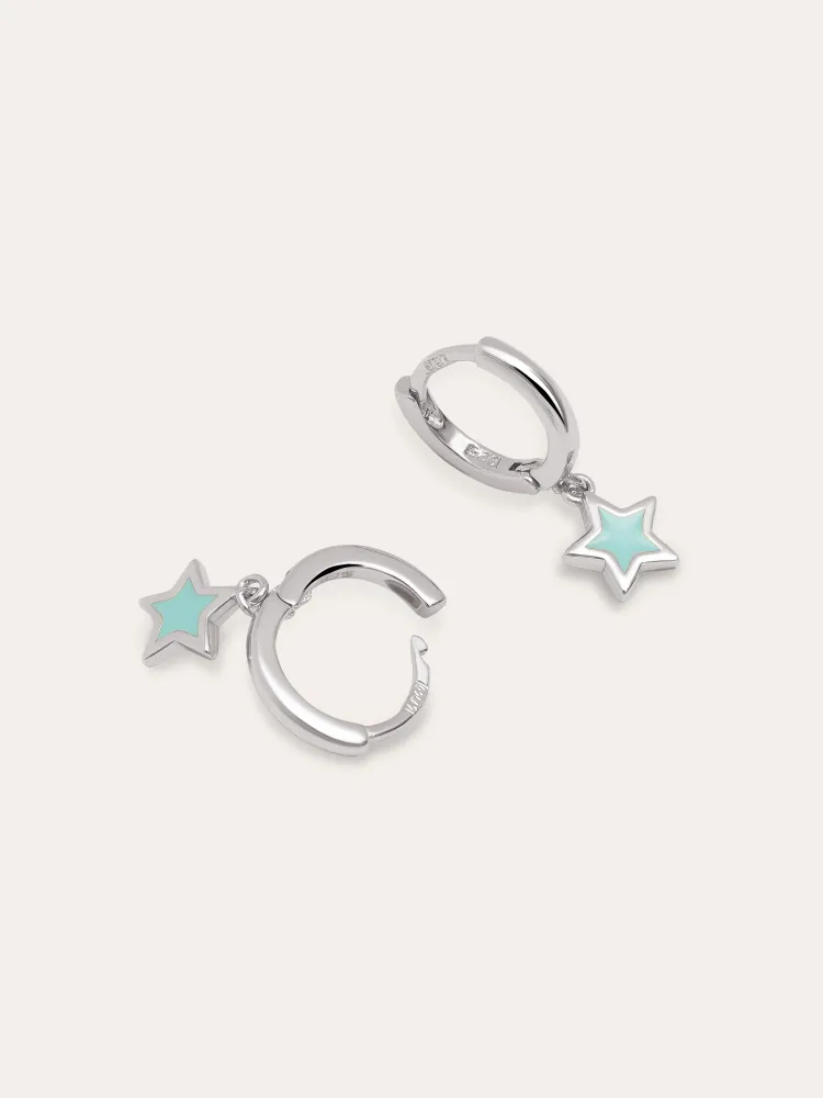 Star Sky Enamel Zilver Hoop Earrings