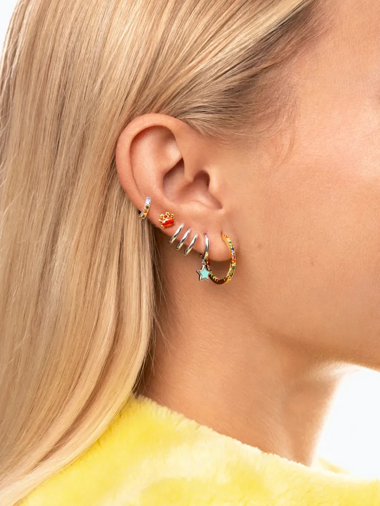 Star Sky Enamel Zilver Hoop Earrings
