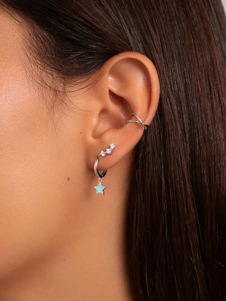 Star Sky Enamel Zilver Hoop Earrings