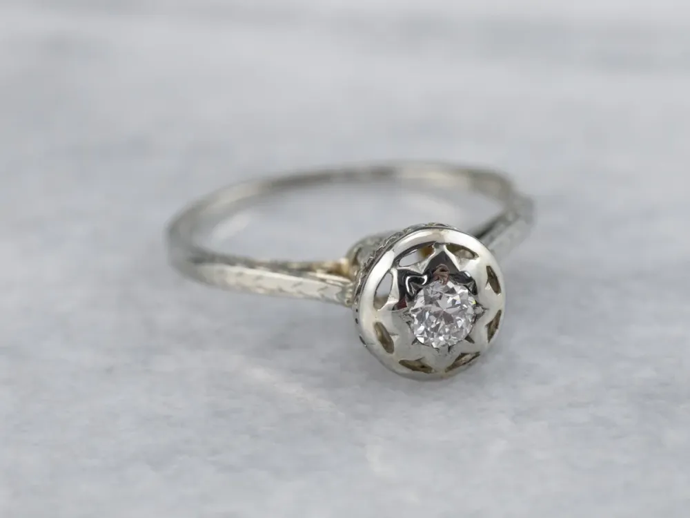 Starburst Deco Diamond Engagement Ring met CE-Keurmerk