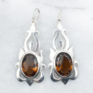 Sterling Silver Citrine Gemstone Statement Earrings