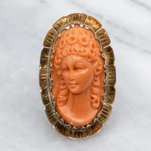 Stunning 14K Goud Coral Cameo Statement Ring