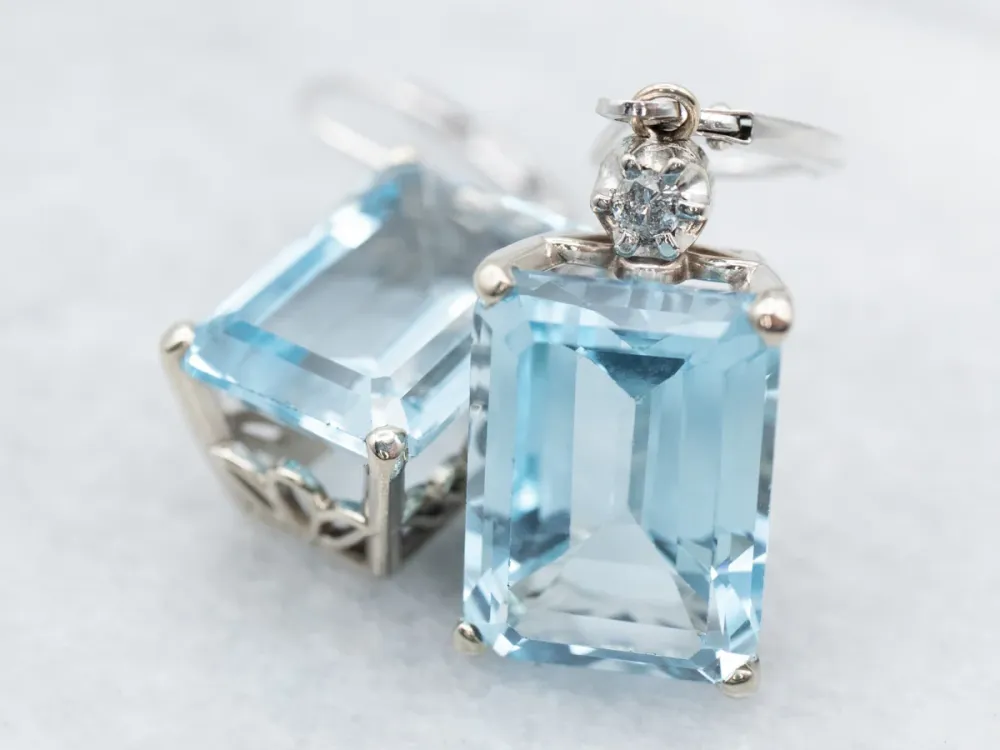 Stunning Blue Topaz and Diamond Drop Earrings