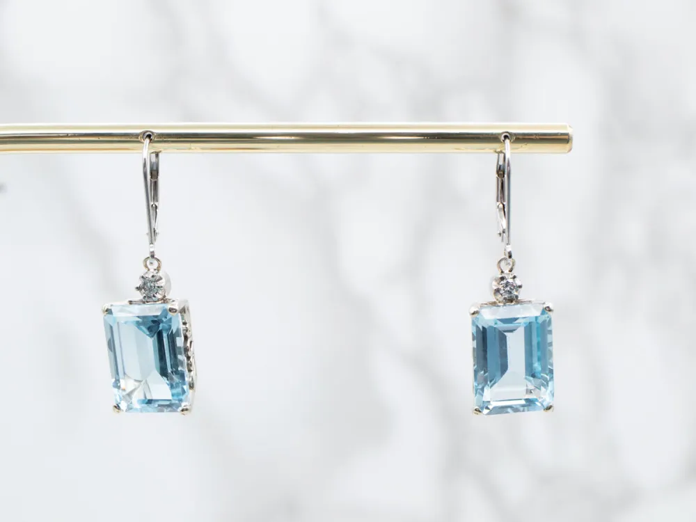 Stunning Blue Topaz and Diamond Drop Earrings