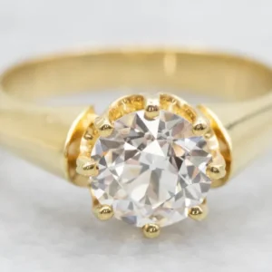 Stunning Gold GIA Certified European Cut Diamond Engagement Ring