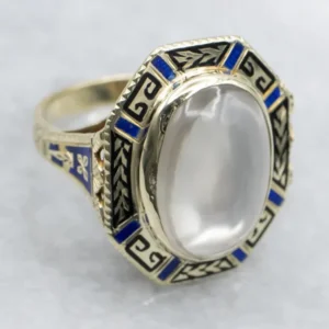 Stunning Moonstone and Antique Enamel Goud Ring