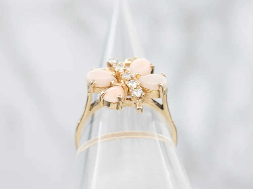 Sweet Fuchsia Coral and Diamond Butterfly Ring