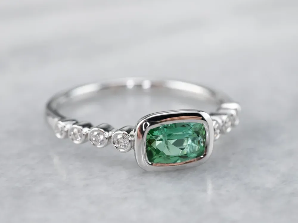 Sweet Mosgroen Tourmaline and Diamond Ring