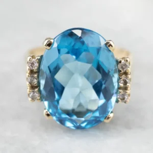 Swiss Blue Topaz and Diamond Ring