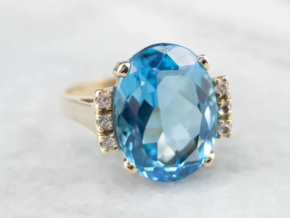 Swiss Blue Topaz and Diamond Ring