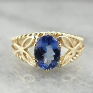 Tanzanite and Yellow Goud Ring Filigree Trieskel Mounting met CE-Keurmerk